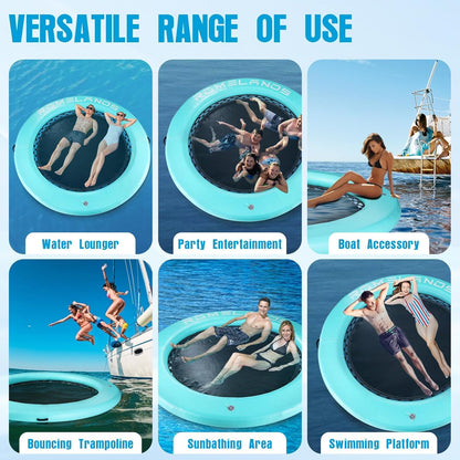 Inflatable Water Hammock Floating Dock, Round Float Ring for Summer Party, Heavy-Duty Raft Platform for Lakes Pools Oceans, Portable Lounger for Adults