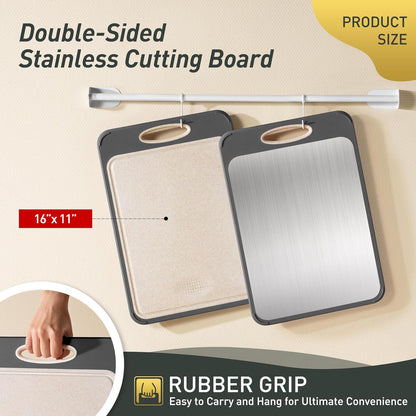 Stainless Steel Cutting Board - Non-Toxic Double-Sided Chopping Board for Meat & Vegetables | Large 16” x 11” Size