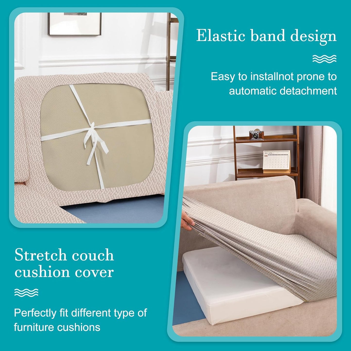 Skiennix 12-Piece Stretch Patio Cushion Covers - Washable Outdoor Sofa Slipcovers | Beige