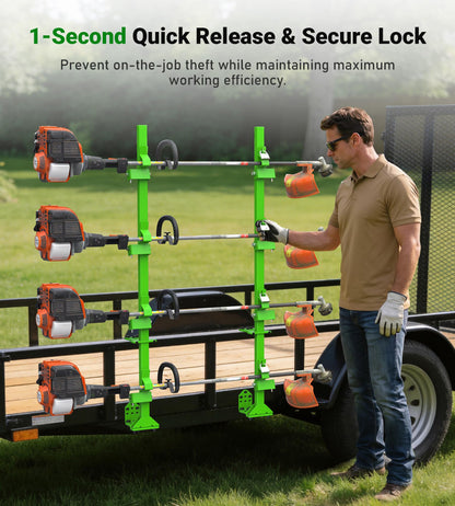 ELITEWILL Weed Eater Rack for Open/Enclosed Trailers, 4 Place Commercial Trimmer Racks Heavy-Duty Weedeater Rack for Trailer Work Landscape Truck Holder Lawn Equipment Accessories w/Lock