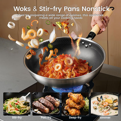 Abangdun 1700W 120V Concave Induction Wok Cooktop with Stainless Steel Wok, Non-Pulse Continuous Heating, 16 Power Levels, Portable Countertop Burner for Round-Bottom Woks & Stir-Fry Cooking