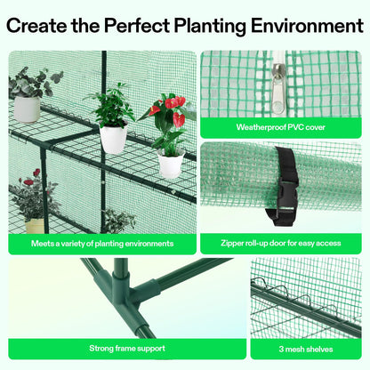 VIVOSUN 57x57x77 Inch Mini Walk in Green House with Window and Anchor, Plant Garden Hot House 2 Tiers 8 Shelves, 4.7 x 4.7 x 6.4 FT