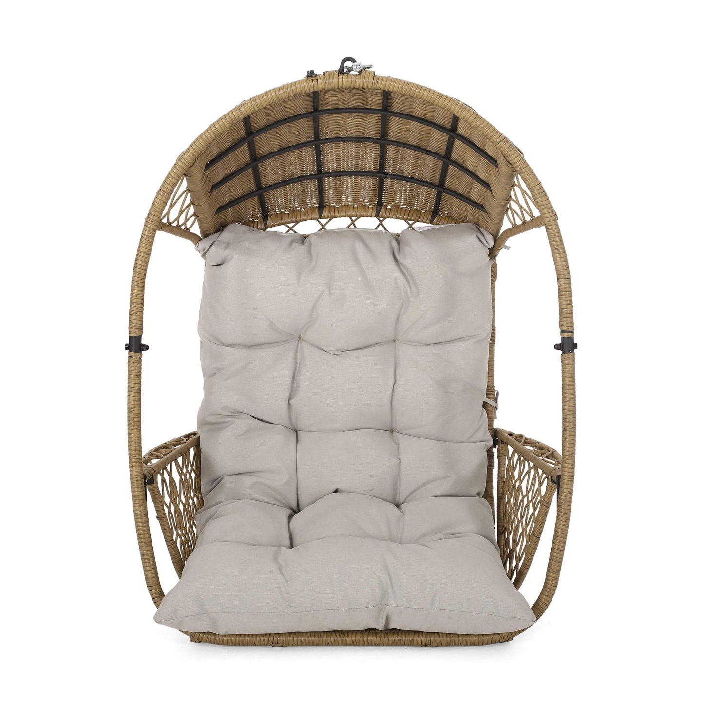 Christopher Knight Home Becky Wicker Hanging Chair with Cushion (Stand Not Included), Light Brown, Brown, Beige