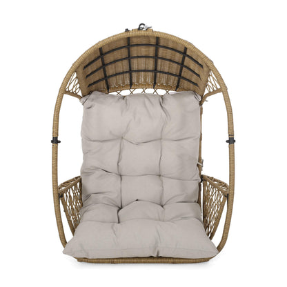 Christopher Knight Home Becky Wicker Hanging Chair with Cushion (Stand Not Included), Light Brown, Brown, Beige