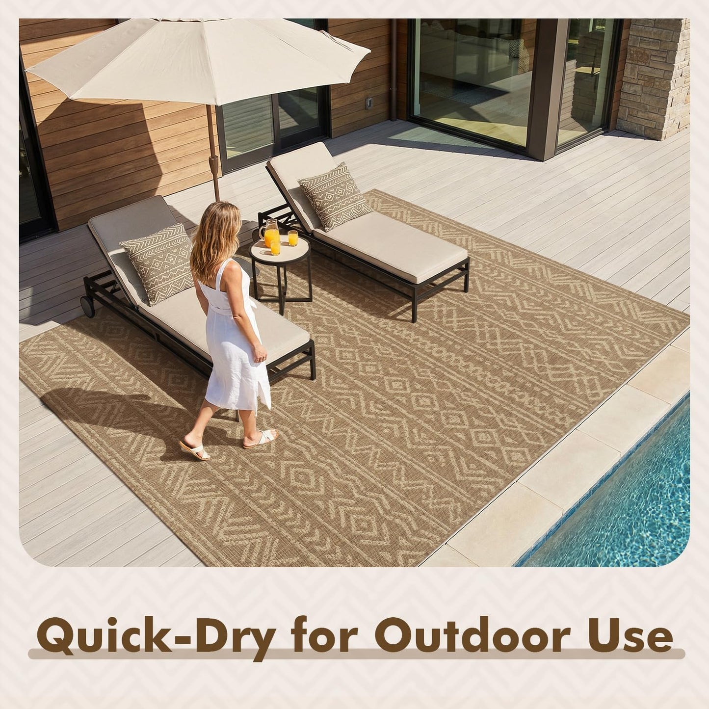 MontVoo-Outdoor Rug-Patio Rug 8x10 Polypropylene Indoor Outdoor Rug Outdoor Carpet for Patio Deck Balcony Porch, Textured Weave, Durable for High Traffic, Fade-Resistant, Boho Farmhouse Neutral Brown