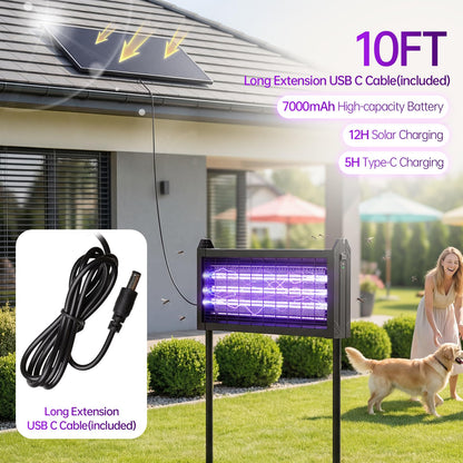 Solar Powered Mosquito Zapper, 4500V Outdoor Bug Zapper with 15W Solar Panel, Waterproof Cordless Electric Fly Zapper – Rechargeable Mosquito Killer Lamp for Backyard, Patio