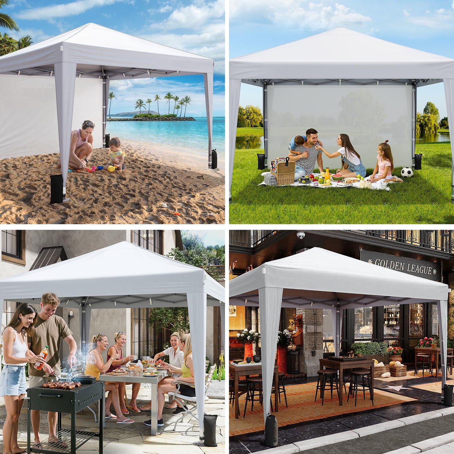 Driftalia 10x10 Pop Up Canopy with Sidewalls, Outdoor Instant Canopy Tent with Carry Bag for Commercial Events, Camping, Backyard Parties - White