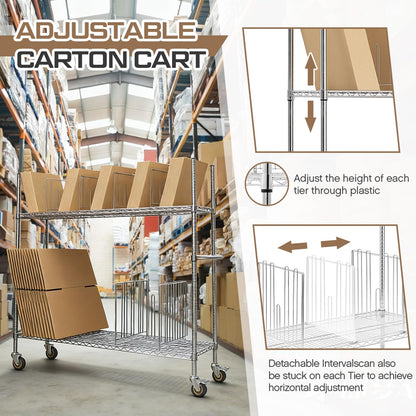 BBTO Carton Cart, Portable Steel Cardboard Organizer Carton Storage Rack with Wheels and Dividers for Art Storage Rack Home Supermarket Warehouse Commercial