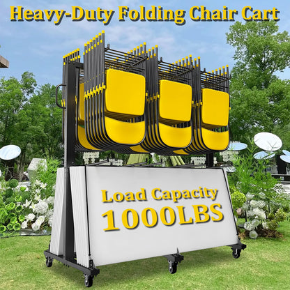 Folding Chair Cart, Two Tier Folding Chair Rack with Locking Wheels, Chair Holders for Storage, Chair Storage Rack, Holder for 84 Chairs, with Watherprooft Cover & Elastic Straps