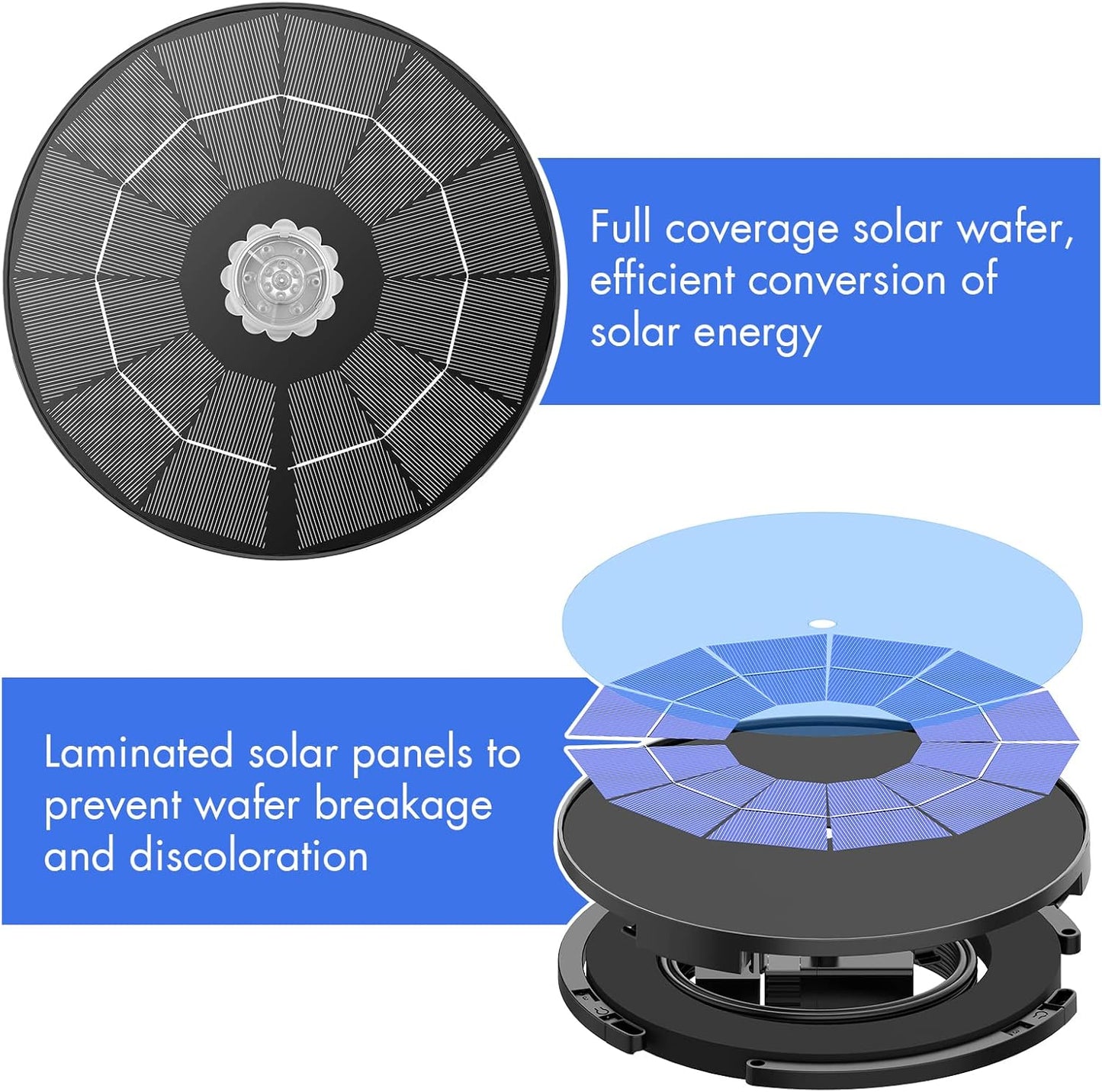 AISITIN Solar Fountain Pump - DIY Water Feature with 6 Nozzles & 3.9ft Cord for Bird Baths, Gardens, Ponds