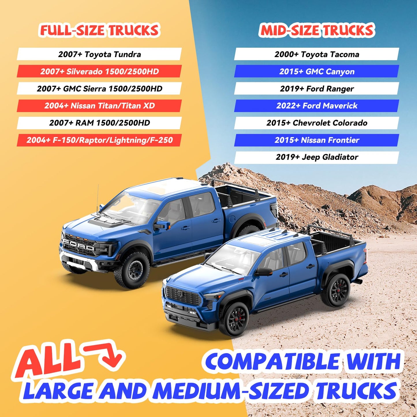 Truck Bed Adjustable Cross Bars for Pickup Trucks, Wide Width Adjustment, No-Drills Needed Installation (Not for Any Bed Cover), 95034D