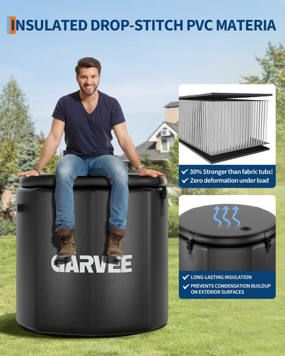 GarveeTech Ice Bath Tub for Athletes, Compatible with Water Chillers, 186 gal Inflatable Cold Plunge Tub with Insulated Lid, Portable Cold Water Therapy Ice Pod for Recovery (Black, 186 gal)