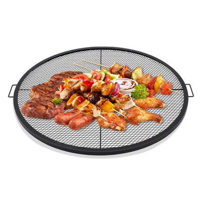 Ferrochef 40 Inch Fire Pit Grill Grate Fire Pit Cooking Grate Heavy Duty Steel Campfire BBQ Grill Grid with Handles for Outdoor Camping Cooking (Infoldable Round)