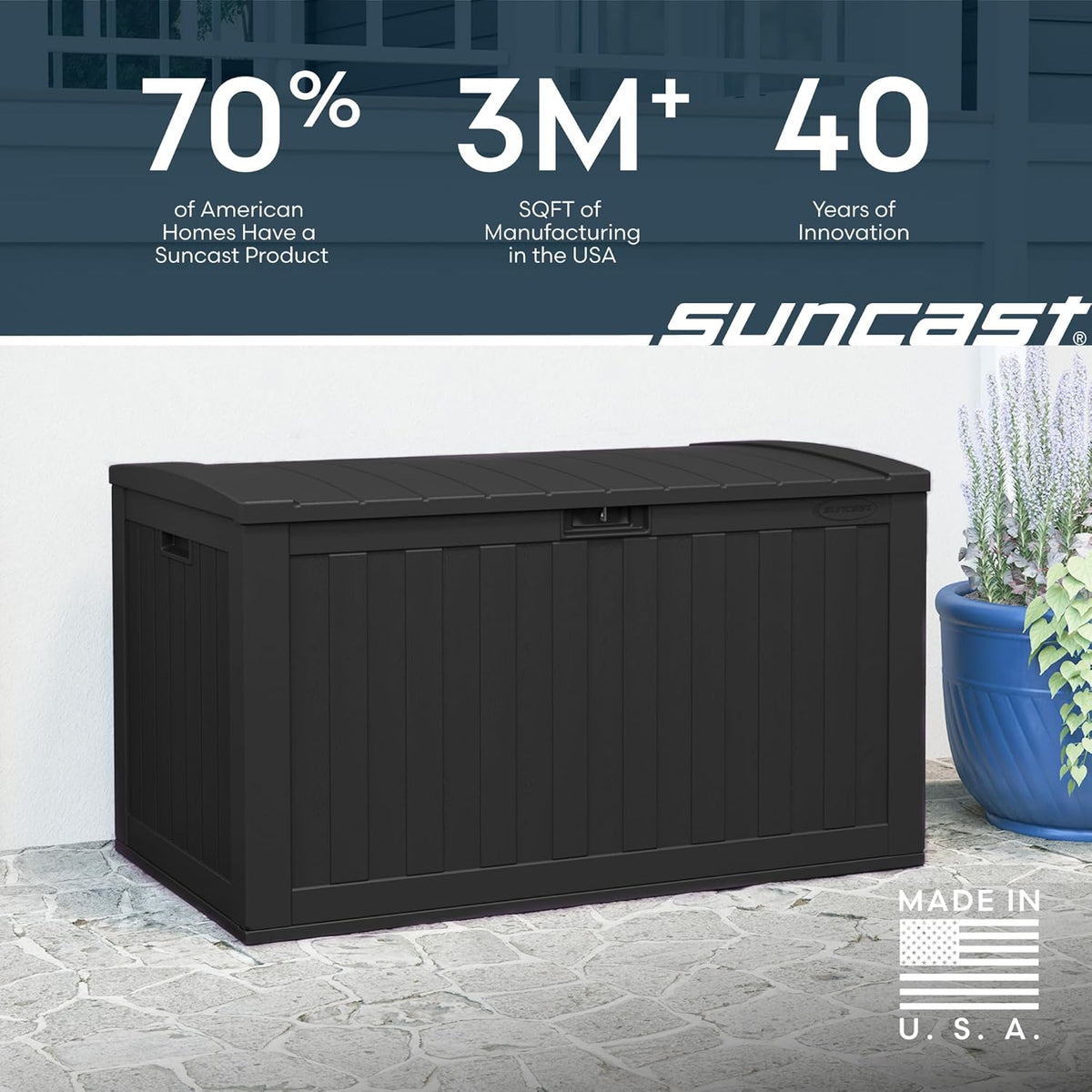 Suncast 134-Gal. Resin Outdoor Patio Deck Box - Extra-Large Storage Solution in Iron Ore