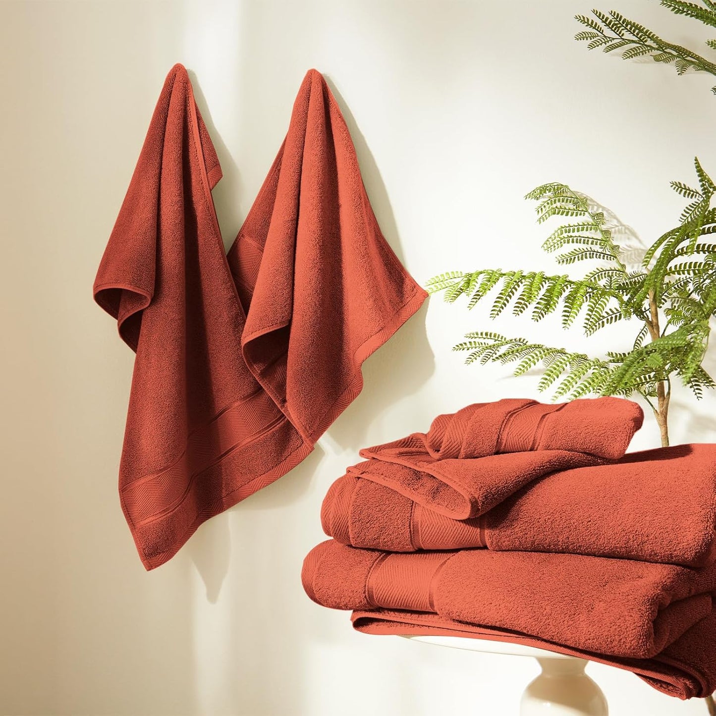 Marvione 6-Piece Bath Towels Set | 100% Turkish Cotton, Highly Absorbent & Soft | Burnt Orange