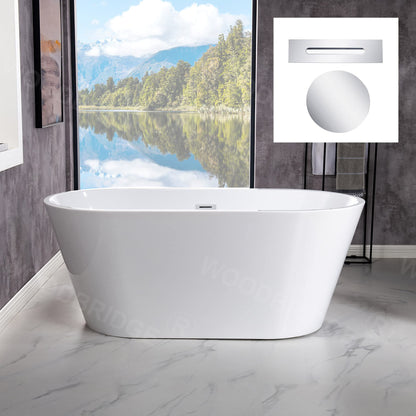 WOODBRIDGE 54"Freestanding White Acylic Soaking Bathtub with Chrome Drain and Overflow,BTA1702-C-Drain&O