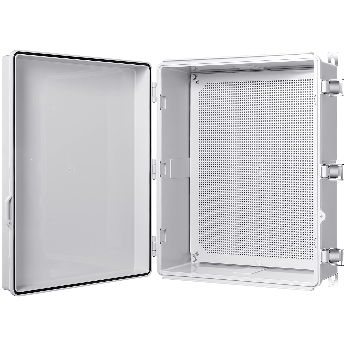 Gratury Junction Box, IP67 Waterproof Plastic Enclosure for Electrical Project, Hinged Grey Cover, Includes Mounting Plate and Wall Bracket 510×410×200mm (20"×16.1"×7.9")