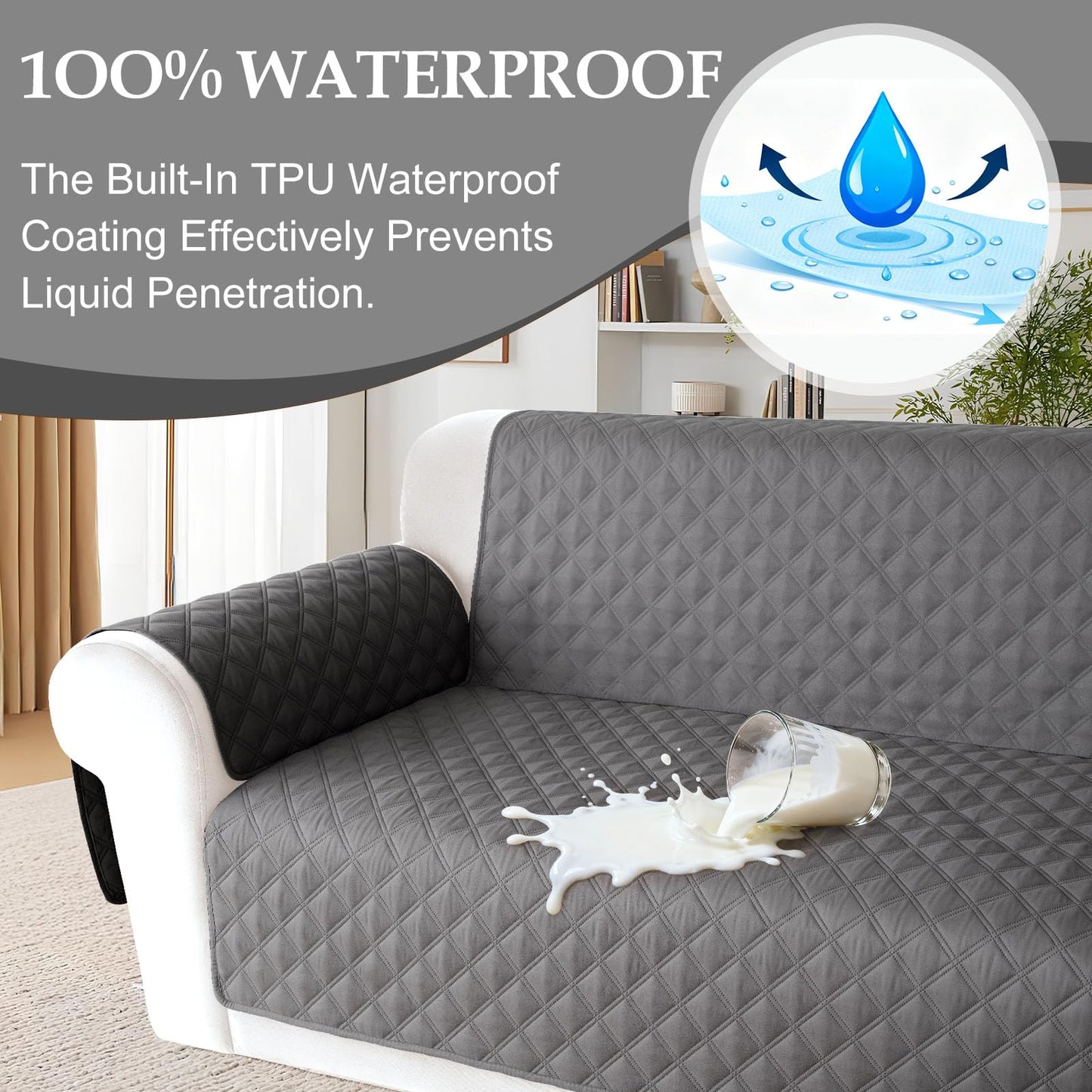 HDCAXKJ Waterproof Sectional Couch Cover L Shaped Sofa Covers Washable Corner Sectional Slipcovers Dog Pet Proof U Shape Furniture Protector with Upgraded Anti Slip Strips (XX-Large, Dark Grey)