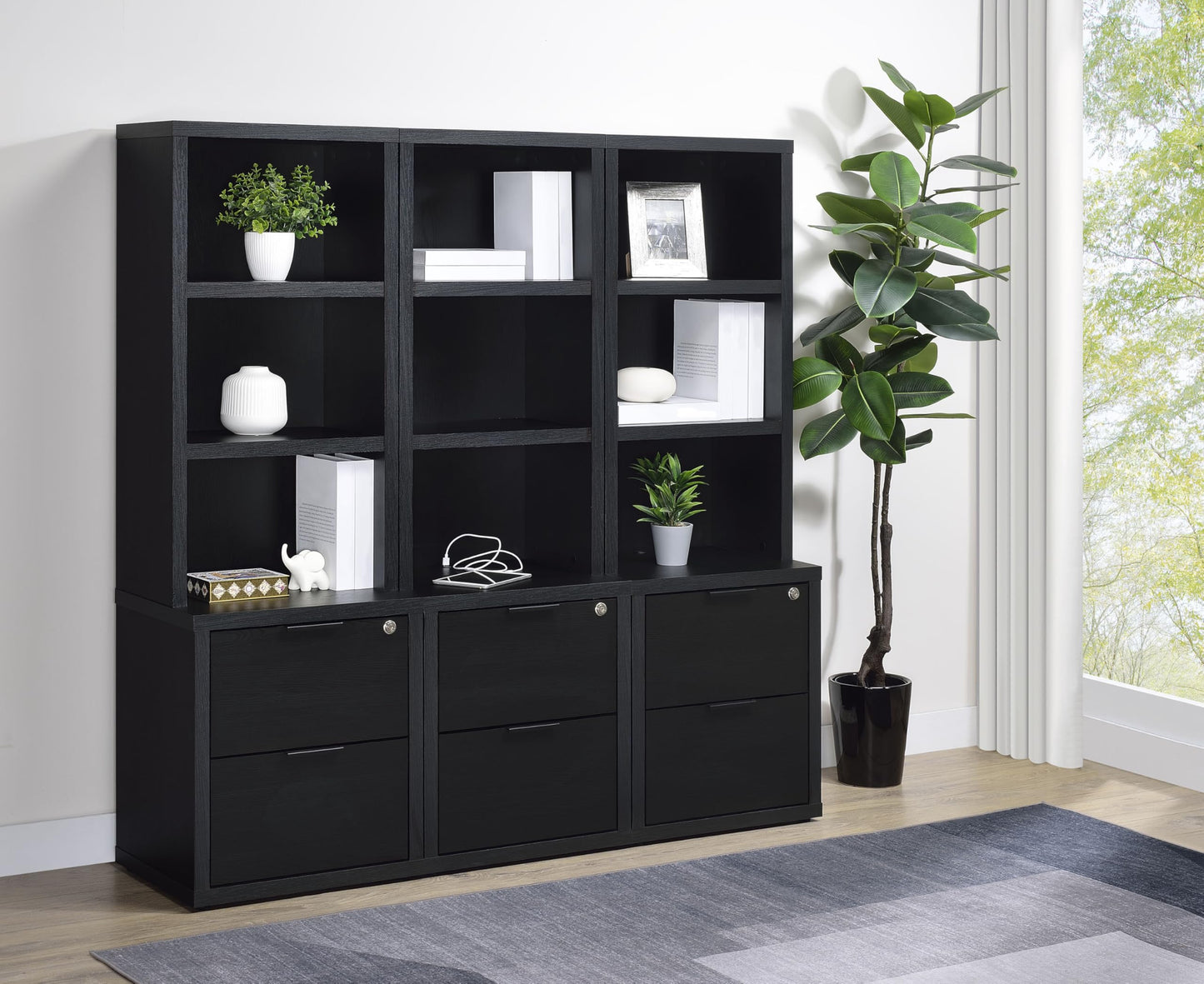 Coaster Home Furnishings Westpark 3-Piece Wall Unit Bookcase Set with USB Black 802703-S3
