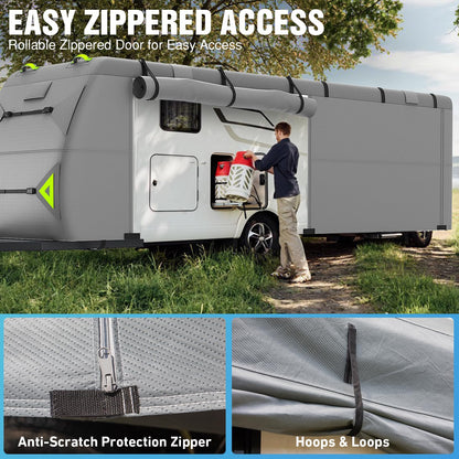 PuroShelt RV Cover 19-21ft: 7 Layers Travel Trailer Cover, Waterproof Camper Cover, Toy Hauler Cover with Tongue Jack Cover, Tear Resistant Waterproof Motohome Trailer Cover