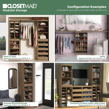 ClosetMaid Modular Storage Organizer Kit Includes; (1) 12-Shelf Unit with Dividers, (1) 3-Shelf Unit, and (1) Hang Rod Shelf Unit, Sand