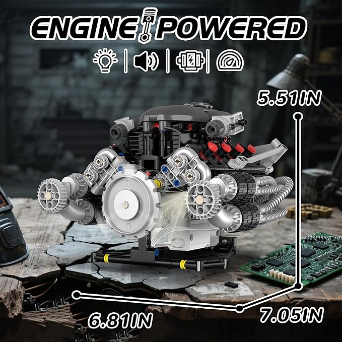 Mini V8 Engine Model Kit Building Sets That Runs Technic with Motor APP Control &amp Light Collectible Mechanic Engineering for Adults Boys 14+