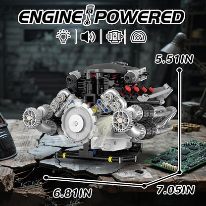 Mini V8 Engine Model Kit Building Sets That Runs Technic with Motor APP Control &amp Light Collectible Mechanic Engineering for Adults Boys 14+