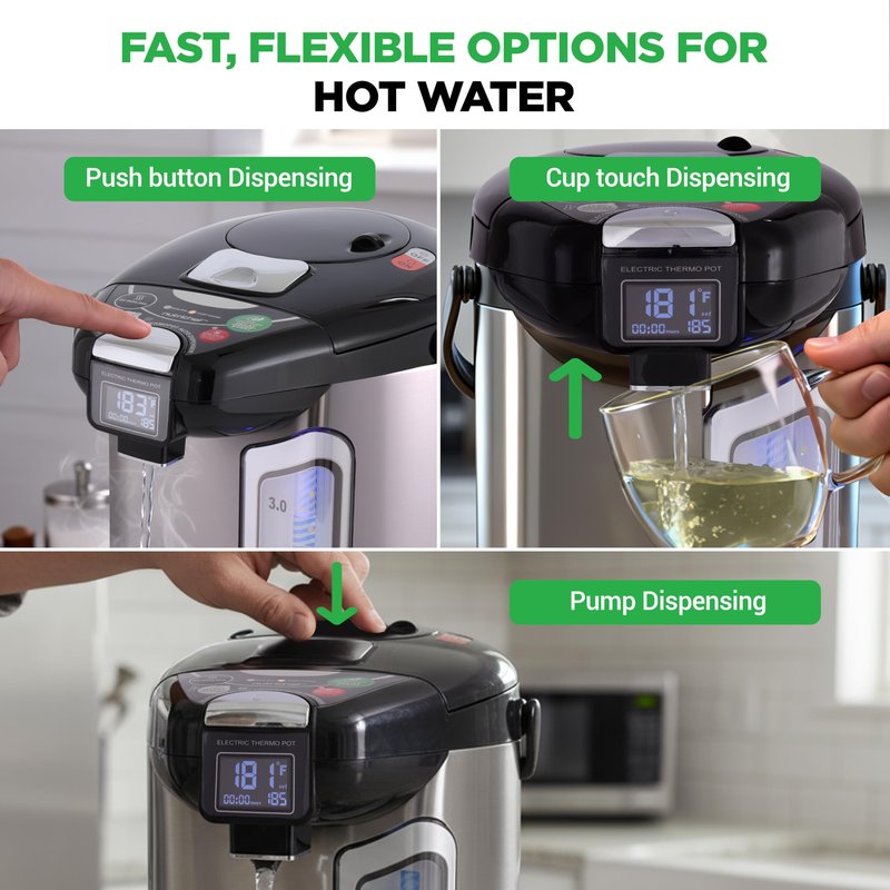 NutriChef Digital Water Boiler and Warmer - 4L/4.23 Qt Stainless Electric Hot Water Dispenser w/ LCD Display, Rotating Base, Keep Warm, Auto Shut Off, Safety Lock, Instant Heating for Coffee & Tea