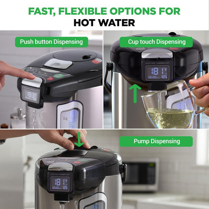 NutriChef Digital Water Boiler and Warmer - 4L/4.23 Qt Stainless Electric Hot Water Dispenser w/ LCD Display, Rotating Base, Keep Warm, Auto Shut Off, Safety Lock, Instant Heating for Coffee & Tea