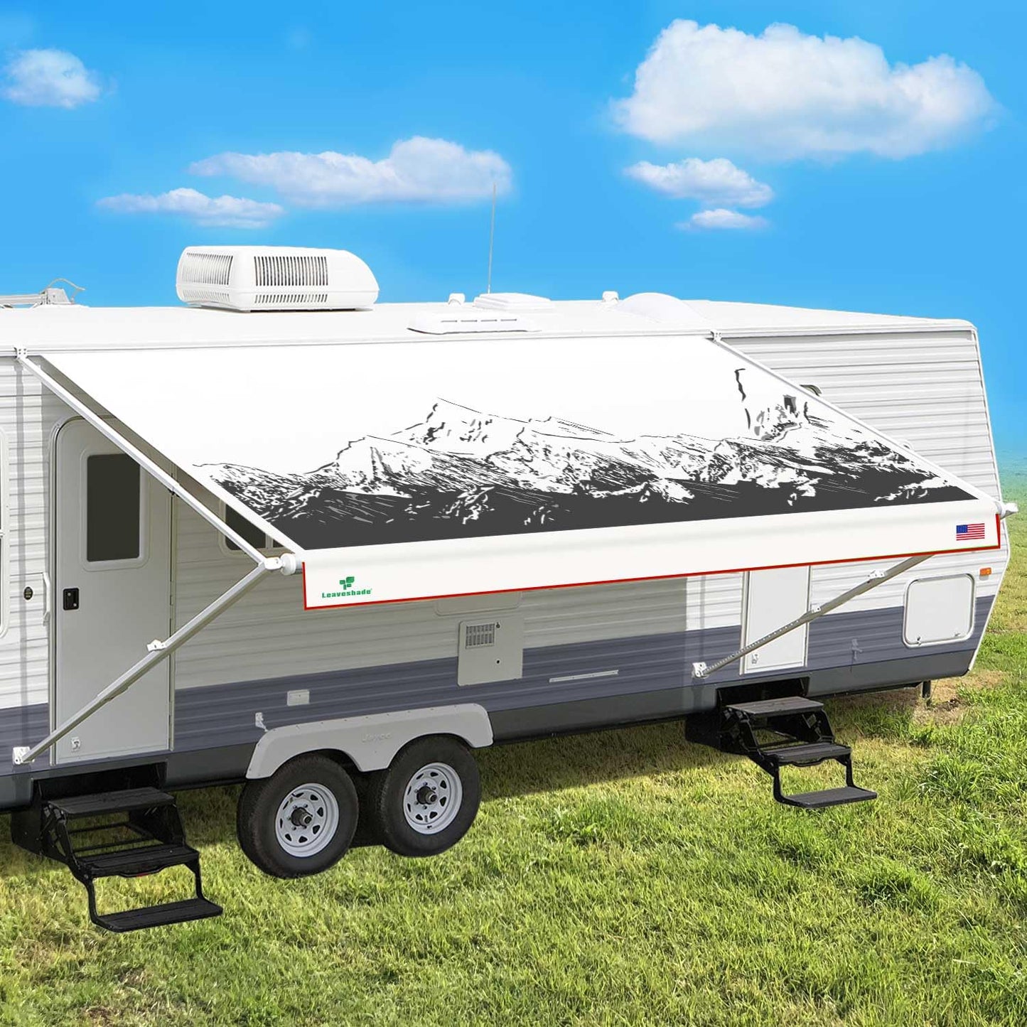 Leaveshade RV Awning Fabric Replacement Motorhome Camper Trailer Awning Fabric Super Heavy Vinyl Coated Polyester 18'3''(Fit for 19' Awning)- Mountains (Custom Looking)