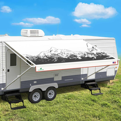 Leaveshade RV Awning Fabric Replacement Motorhome Camper Trailer Awning Fabric Super Heavy Vinyl Coated Polyester 18'3''(Fit for 19' Awning)- Mountains (Custom Looking)