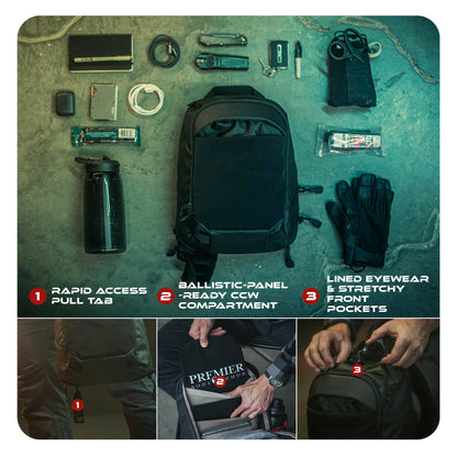 Vertx Urban Ghost Tactical Sling Bag (10L) – Durable Ripstop CCW Carry Pack with Rapid Access Tab, Lockable Zippers, Shock Cord - One Size