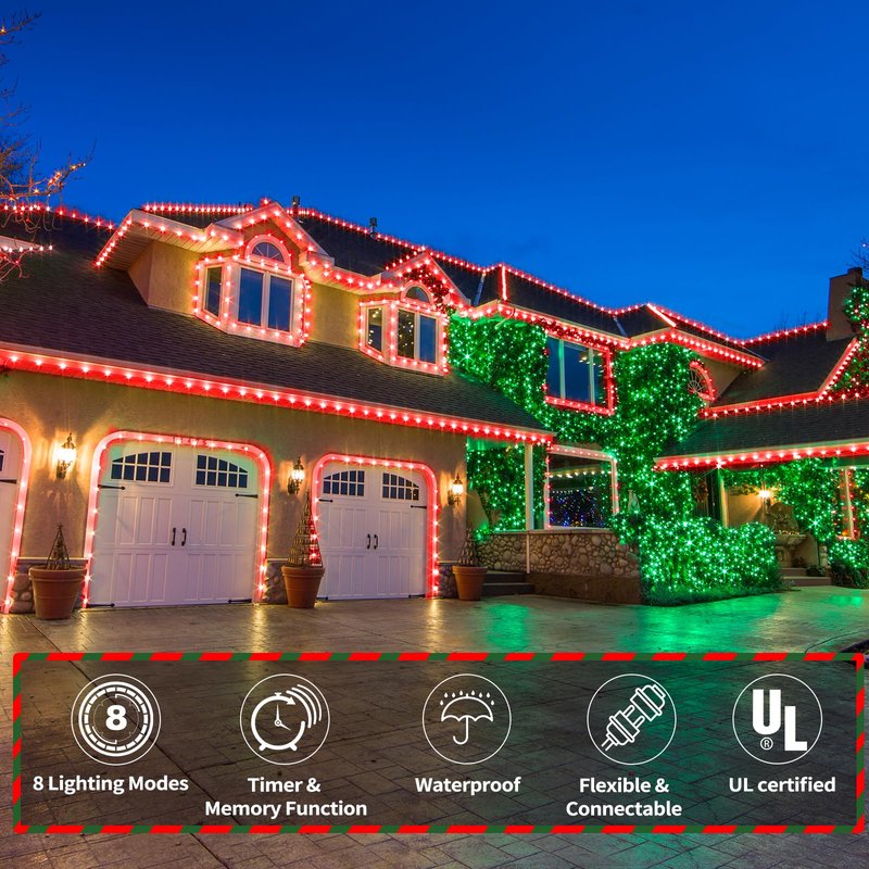 50ft LED Rope Lights Outdoor, 360 LED Connectable and Flexible Tube Lights with 8 Modes, Waterproof LED Rope Lighting for Garden, Patio, Pool, Bedroom, Party, Indoor Outdoor Christmas Decoration (Red)