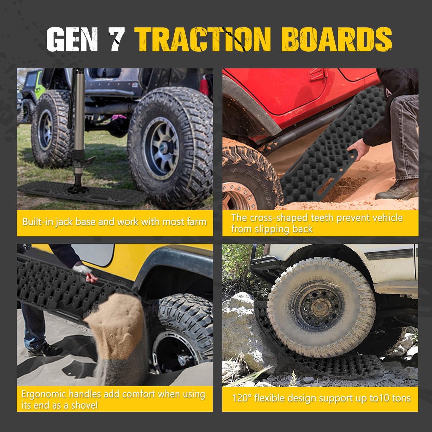 BUNKER INDUST Traction Board Recovery Kit, 2 Pcs Gen 7th Recovery Track with Carry Bag, Side Mount Bracket Kit with Lock, 1 Pcs 59 inch Square Shovel for Garden,Digging,Camping, 4x4 Off-Road