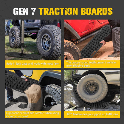 BUNKER INDUST Traction Board Recovery Kit, 2 Pcs Gen 7th Recovery Track with Carry Bag, Side Mount Bracket Kit with Lock, 1 Pcs 59 inch Square Shovel for Garden,Digging,Camping, 4x4 Off-Road