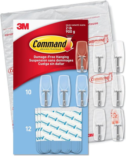 Command Medium Clear Wire Toggle Hooks - Damage-Free Hanging Solution | 10 Hooks & 12 Strips, Holds Up to 2 lb