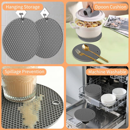 WYCWYQDR Silicone Trivet Mats, 4 Pack Trivets for Hot Dishes and Pans, Heat Resistant Non-Slip Trivet for Kitchen Countertop, Easy to Clean(Gray)
