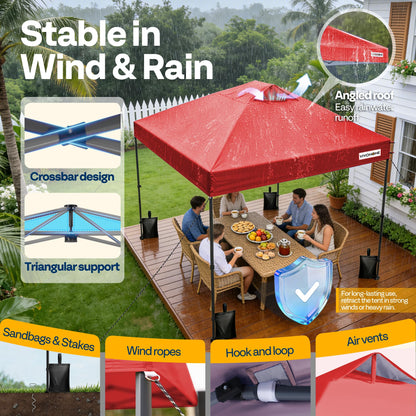 VIVOHOME 10x10ft Pop Up Canopy Tent One Push Setup Outdoor Portable Shelter Tent Heavy Duty with Wheel Carry Bag and 4 Sandbags, Red