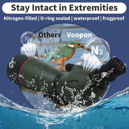 Voopon 25-75x80 Compact Spotting Scope Ultra Bright HD Lens Waterproof Frogproof Nitrogen Filled with Phone Adapter Tripod for Target Shooting, Hunting, Bird Watching, Wildlife Viewing