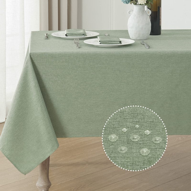 Veblandy Rectangle Tablecloth Linen Textured Waterproof & Stain Resistant Table Cloth Wrinkle Free Decorative Fabric Farmhouse Table Cover for Dining/Party/Buffet/Wedding, 60 x 104 Inch, Sage Green
