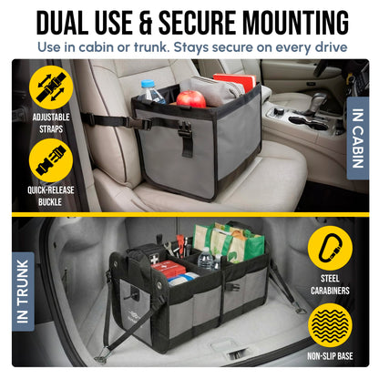 DURABLEZ Modular 5-Section Trunk Organizer XL – Car Storage for Groceries, Tools, Sports Gear, Emergency Kits – Extra Large Multi-Module Cargo Box, Foldable, Detachable, Heavy Duty Design – Gray