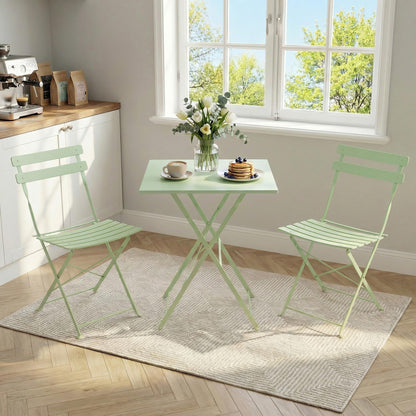 Garvee 3-Piece Patio Bistro Set – Metal Frame Folding Patio Furniture, Outdoor/Indoor Bistro Table and Chairs Set, No Assembly Needed, for Balcony, Yard, Garden, Green