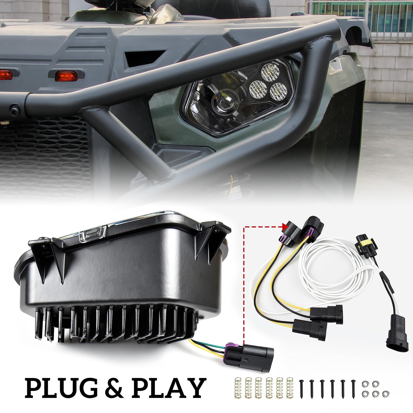 SAUTVS LED Headlights with Angel Eye for Sportsman, LED Head Lights Front Lamps with High Low Beam Lights for Polaris Sportsman 400 500 550 570 800 850 2009-2017 Accessories