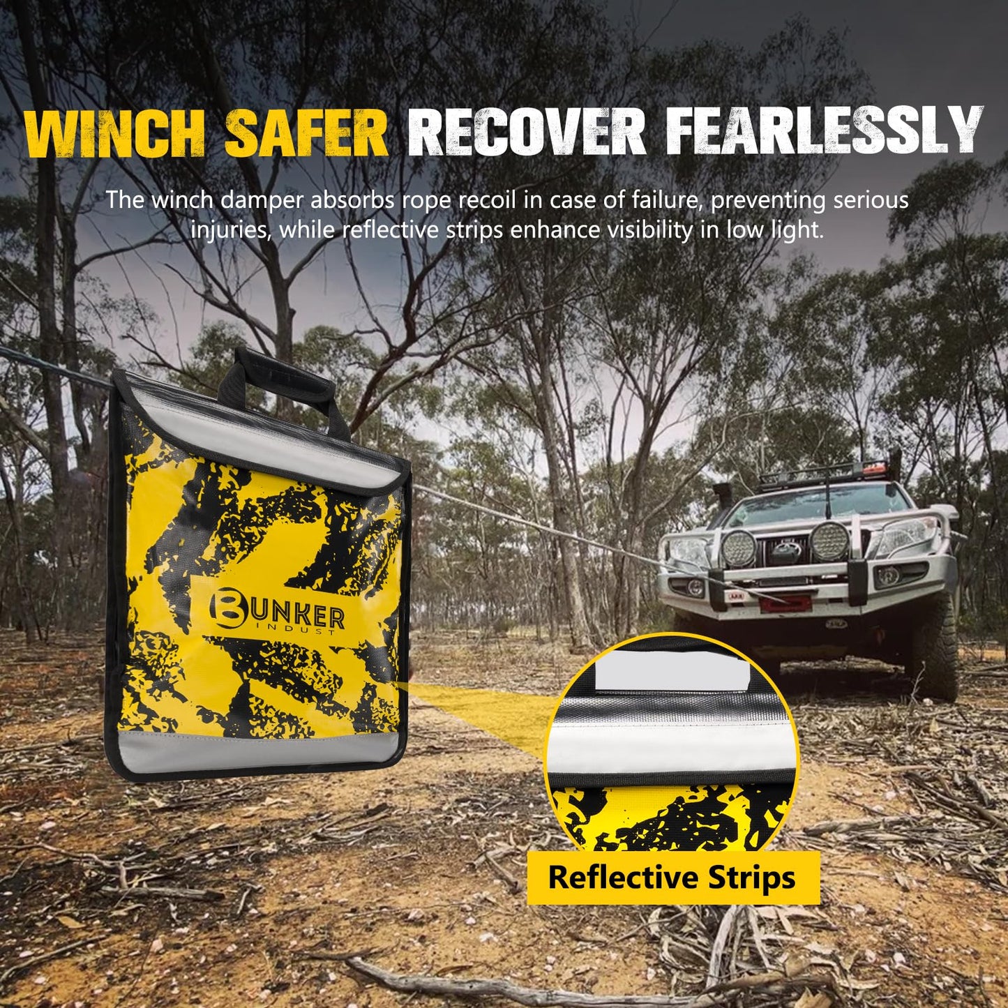 BUNKER INDUST Off Road Recovery Kit, Includes 30ft+10ft Tow Strap, Snatch Block, D-Ring Shackles, Shackle Receiver, Gloves, Winch Dampener Bag, 4x4 Recovery Gear for for Trucks, SUVs, ATVs