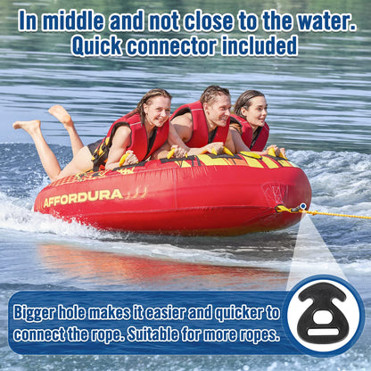 Affordura Towable Tubes for Boating 65in Tubes for Boats to Pull, Boat Tubes and Towables with Quick Connector and Storage Bag (1-3 Rider)