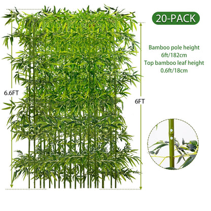 6ft (20 Pack) Fake Bamboo, Outdoor Artificial Bamboo Plants, Designed for Patio and Deck Privacy,Also Can Be Used for Screen Dividers and Backyard Decoration