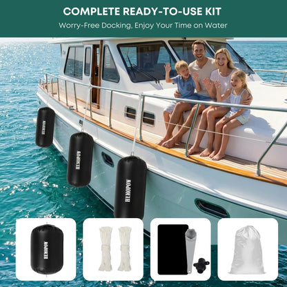 HEMOPOW Heavy Duty Inflatable Boat Fenders, Upgraded PVC Dock Bumpers for Docking - Marine Boat Fender with Storage Bag, Pump & Lines for Yacht, Pontoon, Fishing Boat - 18 * 60inch
