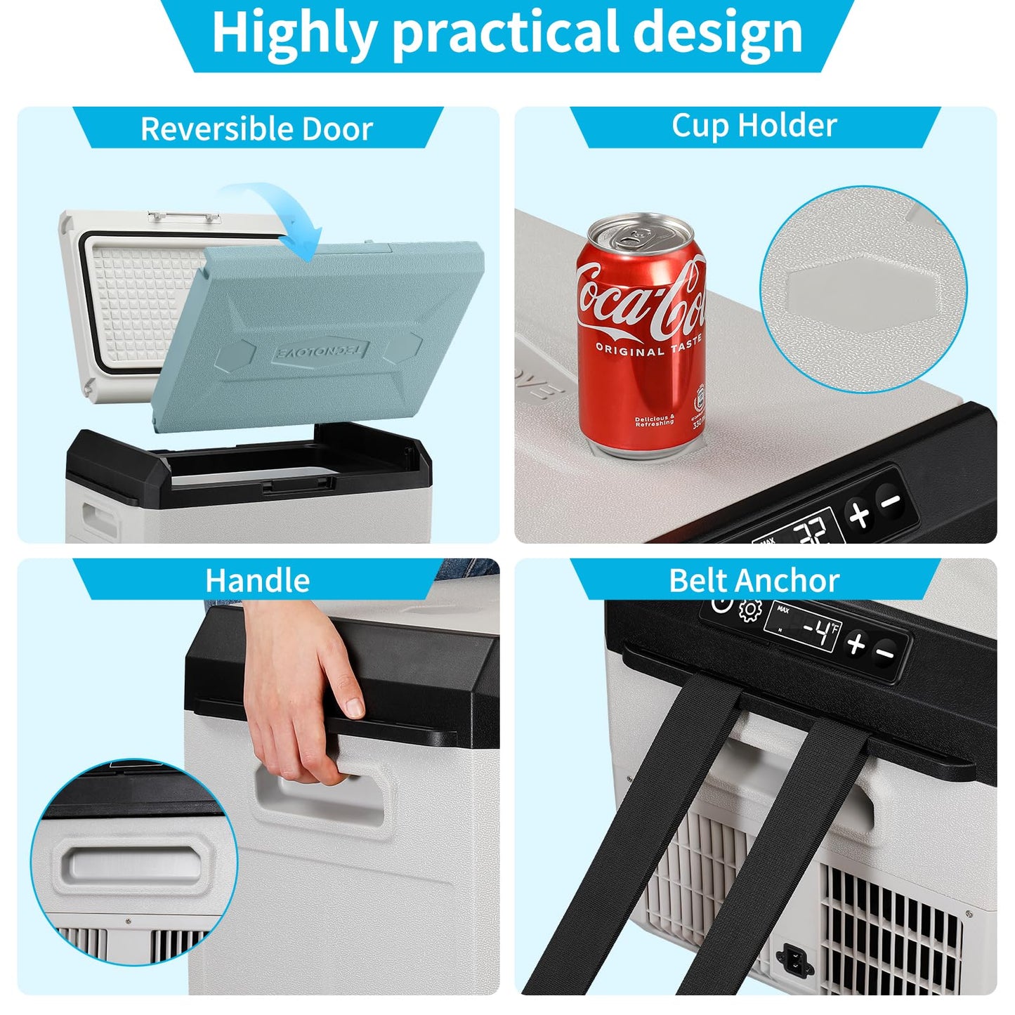 12V Car Refrigerator, 22QT Portable Freezer Compressor Cooler with Reversible Door, 100–240V AC / 12V / 24V DC Powered, for Truck Van RV Camper SUV Travel Camping Road Trips Tailgating,-4℉-50℉