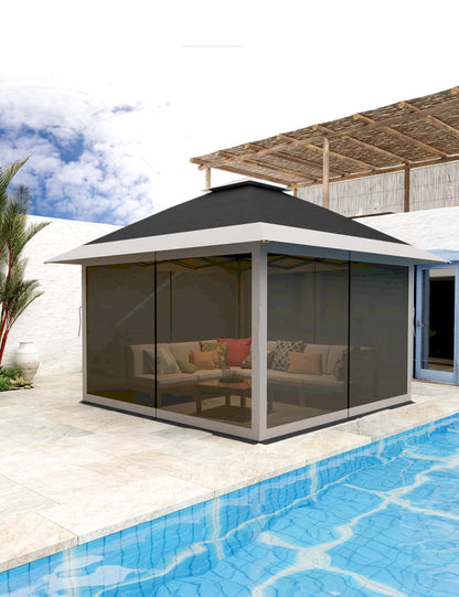 KYBOLT 12x12 Pop Up Gazebo Outdoor Canopy Shelter with Mosquito Netting 4 Stanbags Instant Gazebo Tent for Lawn, Garden, Backyard, Deck (Charcoal Gray + Light Gray)