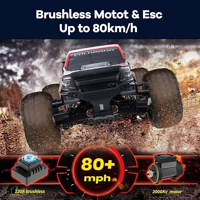 FCXㅤ FMS FMT10 1/10 Chevrolet Colorado Brushless RC Truck 4WD Off-Road Crawler with Metal Chassis Waterproof ESC Hobby Grade Remote Control Car for Adults (Black and Red)